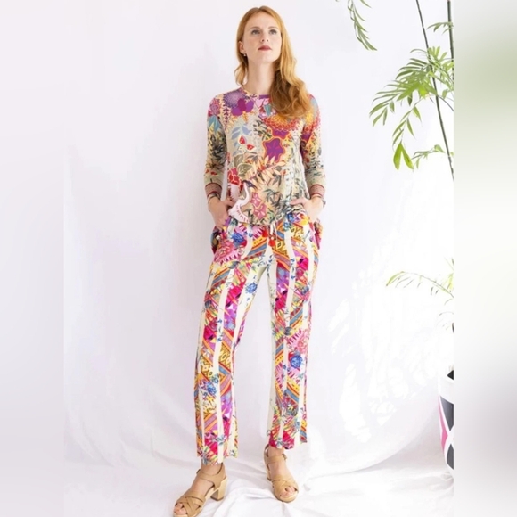 Johnny Was Pants - Johnny Was Multicolor Printed Cropped Wide-Leg Pants